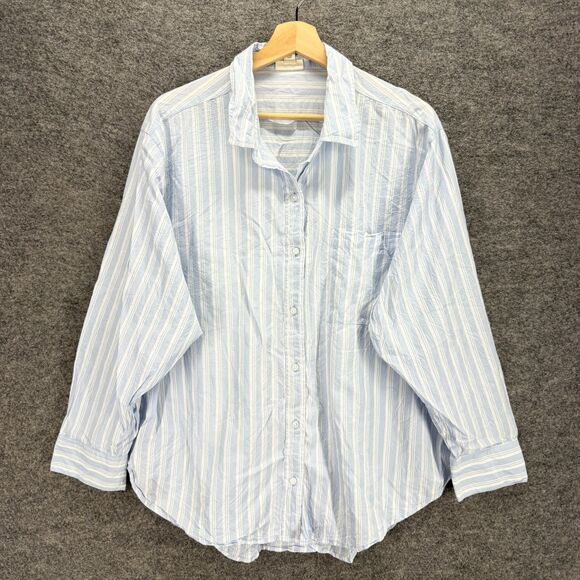 A New Approach Tops - A New Approach Shirt Women XL Blue Striped Button Up Collared Long Sleeve Cotton